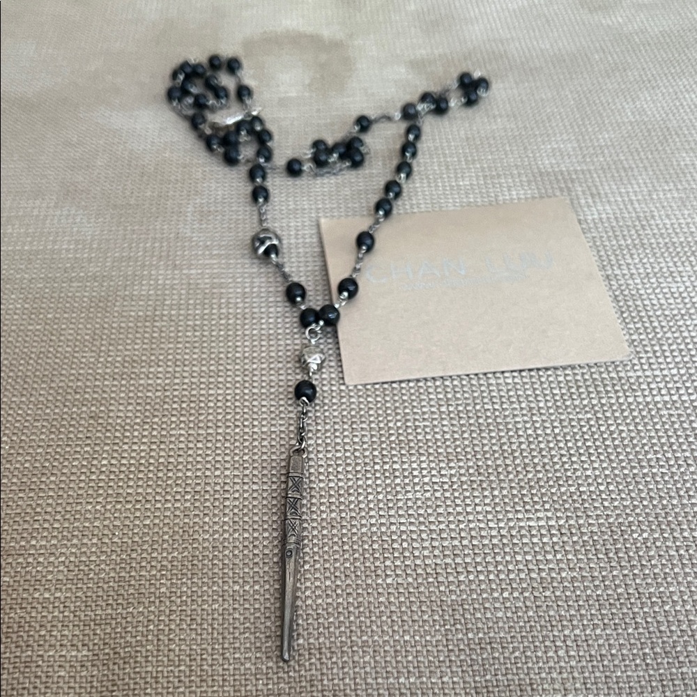 CHAN LUU Black Beaded Necklace with Silver Accents